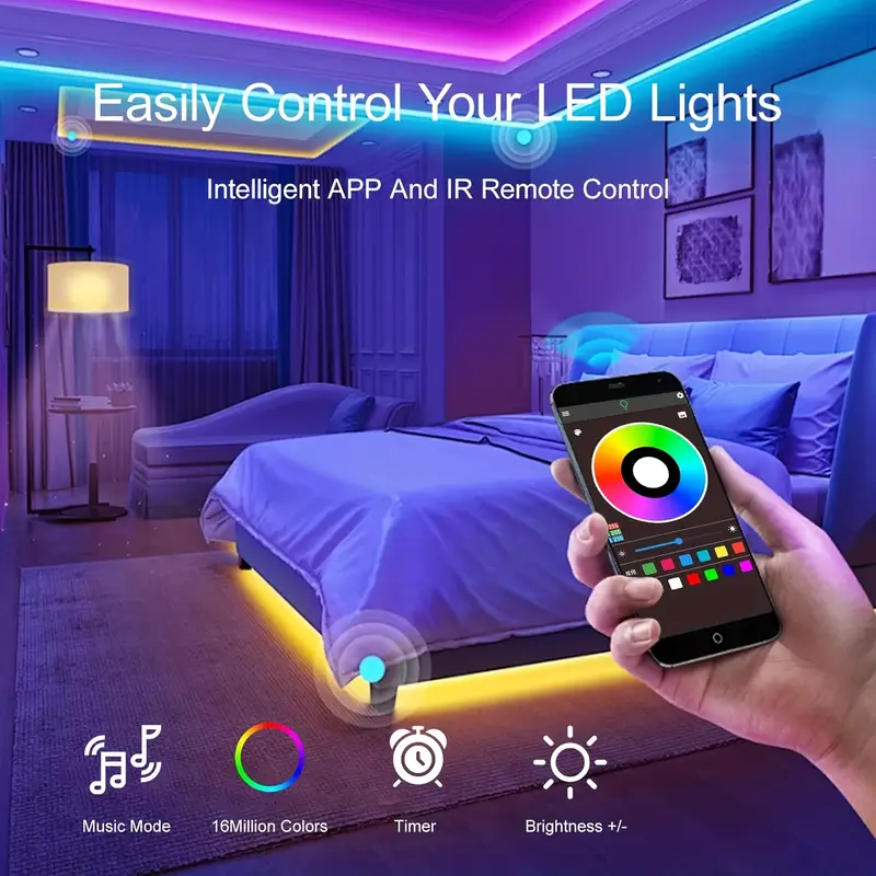 Bandes Lumineuses LED RVB de 1 à 40 mètres avec Télécommande, Contrôle par Application