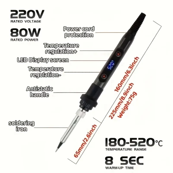 Kit de Fer à Souder Intelligent 19 pièces 80W avec Multimètre Numérique – Image 2